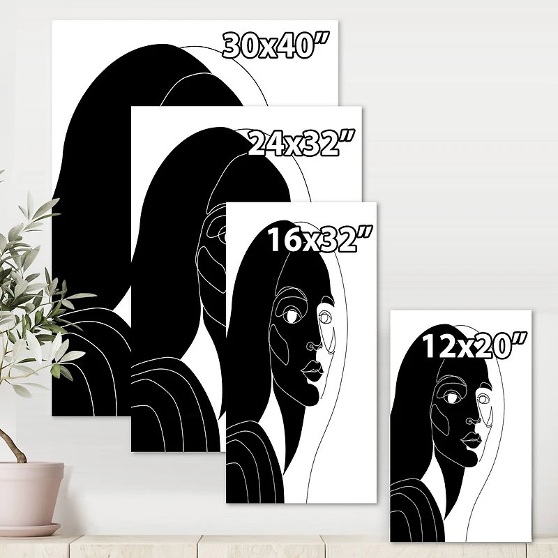 Designart - Retro Monochrome Minimal Portrait of Young Woman