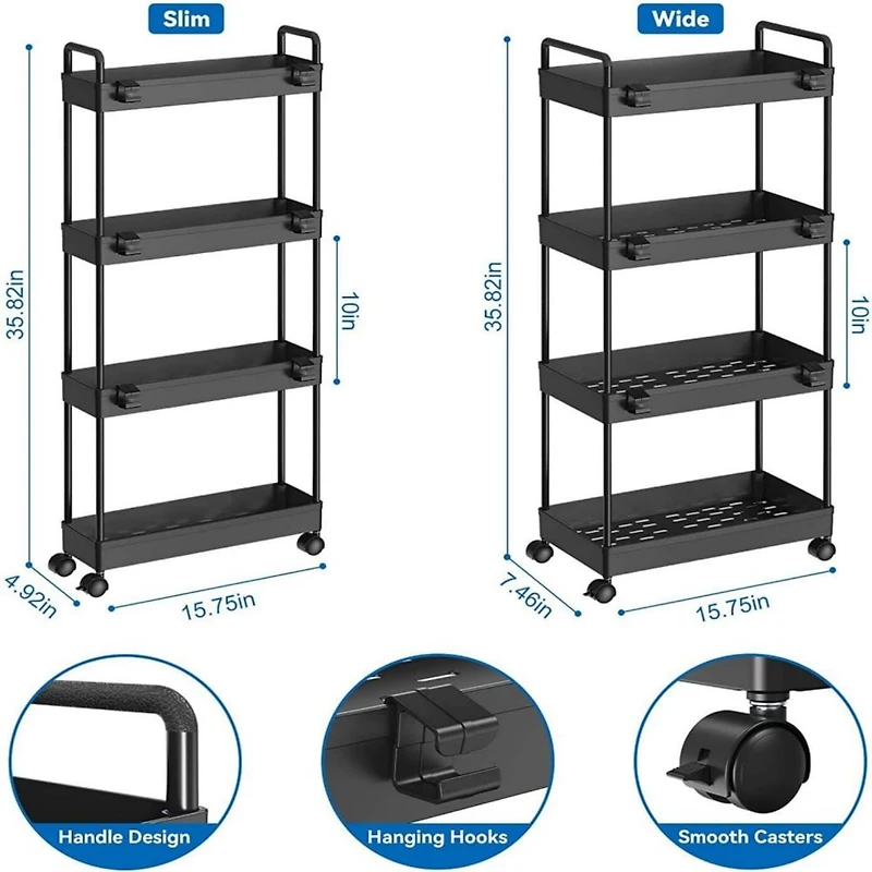Black 4-Tier Slim Storage Cart Set
