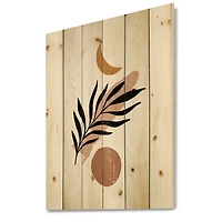 Designart - Abstact Minimal Sun, Moon & Tropical Palm Leaf I - Modern Print on Natural Pine Wood