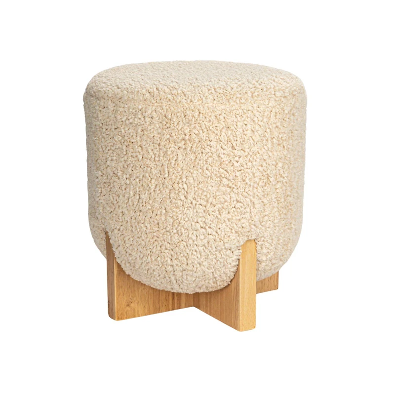 Hello Honey® White Bouclé Fabric Upholstered Ottoman