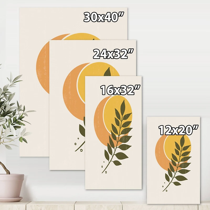 Designart - Abstract Geometrical Sun and Moon With Leaf V