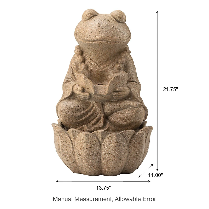 Glitzhome® 21.75" Sand Beige Zen-Style LED 2-Tier Frog Outdoor Fountain