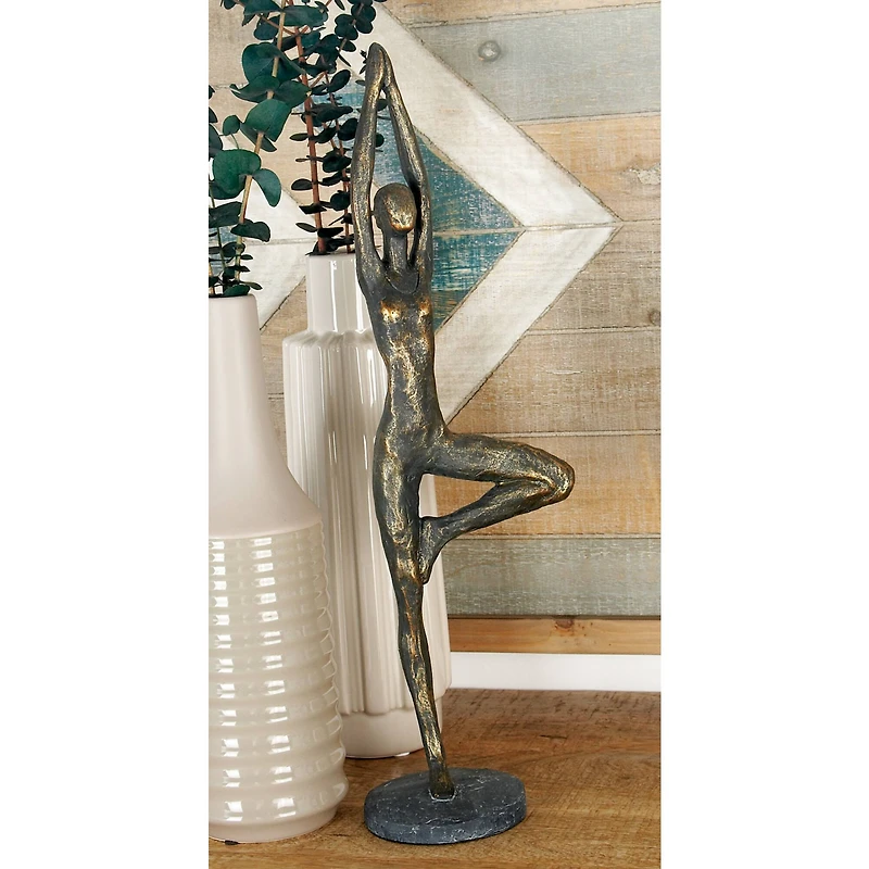 Brass Polystone Modern Sculpture, Yoga 18" x 6" x 4"
