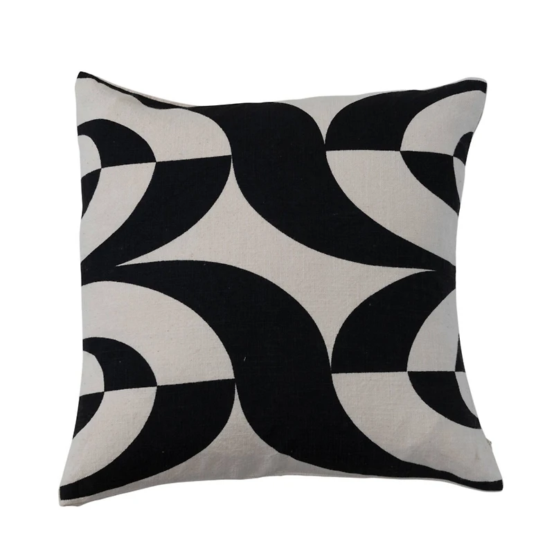 Hello Honey® Black and White Cotton Slub Throw Pillow Cover with Abstract Print