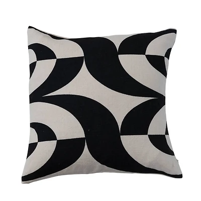Hello Honey® Black and White Cotton Slub Throw Pillow Cover with Abstract Print