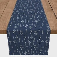 72" Navy Blue Botanical Pattern Cotton Twill Table Runner