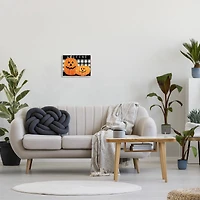 Stupell Industries Halloween Welcome Happy Pumpkins with Gray Frame Wall Accent