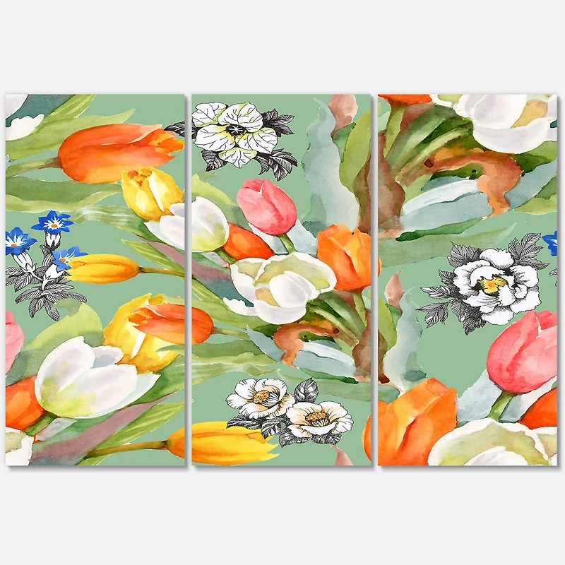 Designart - Blooming White and Orange Tulips III