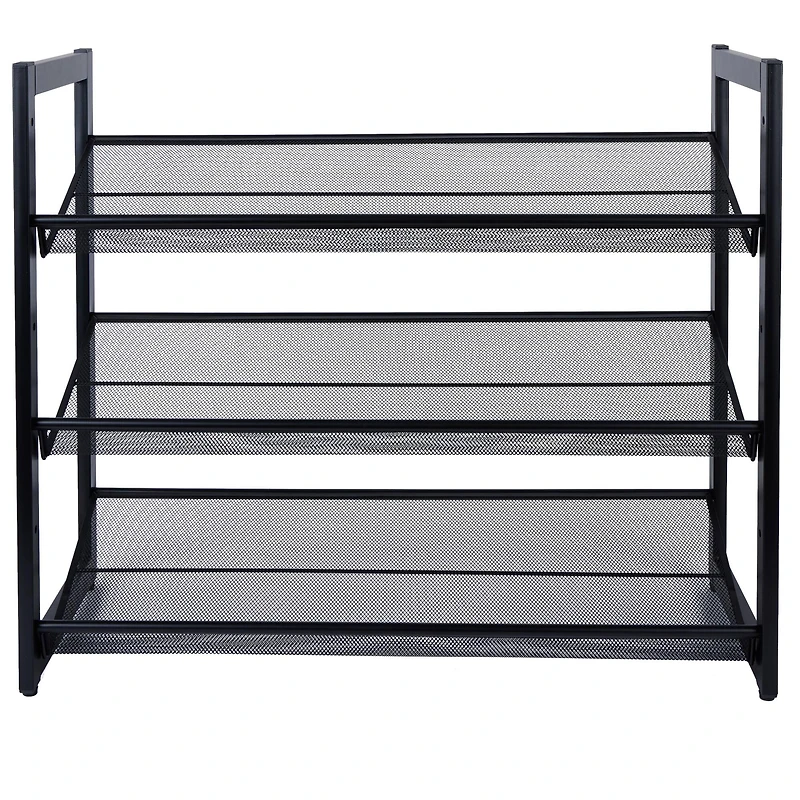 Organize It All 30" Wide Black 3 Tier Adjustable Mesh Shoe Rack