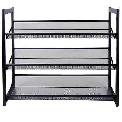 Organize It All 30" Wide Black 3 Tier Adjustable Mesh Shoe Rack