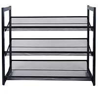 Organize It All 30" Wide Black 3 Tier Adjustable Mesh Shoe Rack