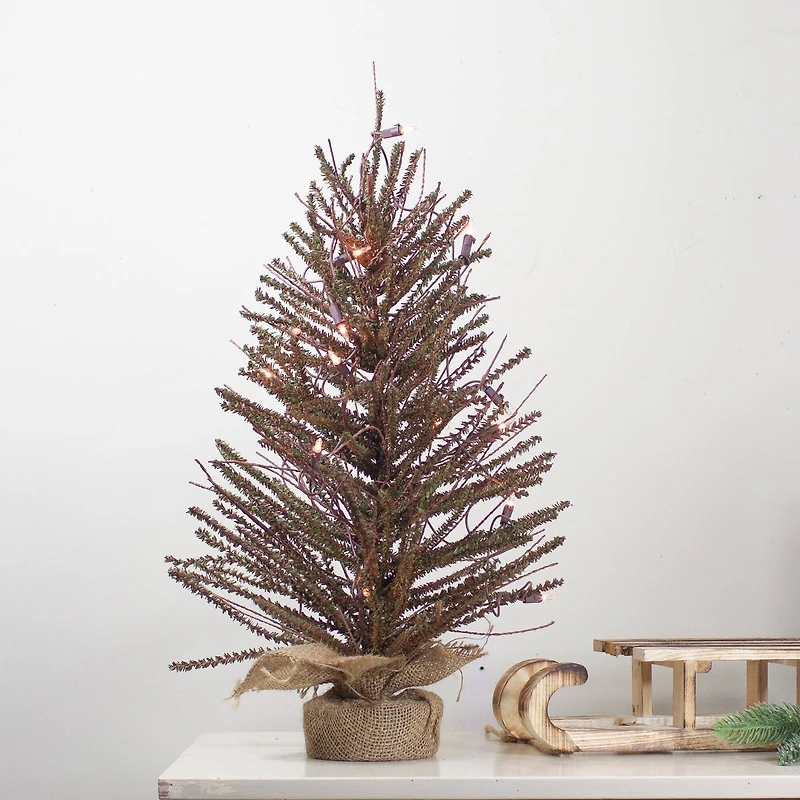 2ft. Pre-Lit Medium Warsaw Twig Artificial Christmas Tree in Burlap Base, Clear Lights