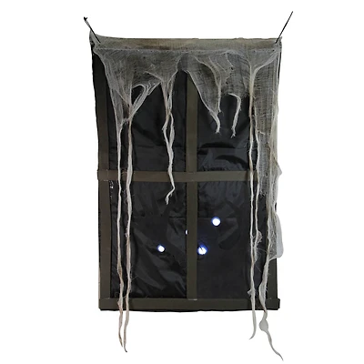 41" Pre-Lit Black & Gray Ghostly Window with Tattered Curtain Halloween Decoration