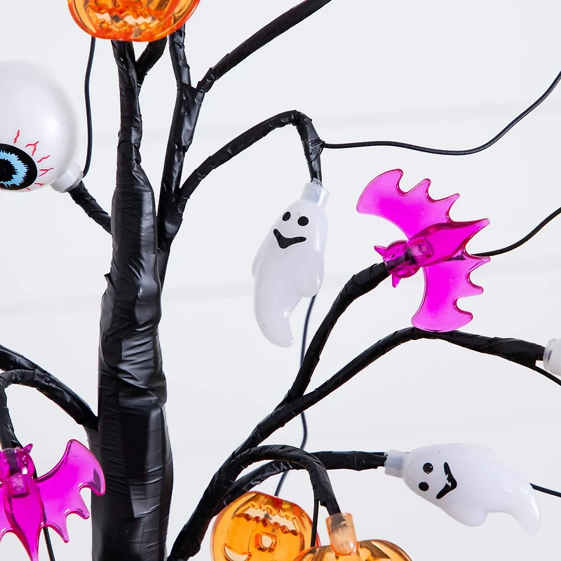 2ft. Pre-Lit Artificial Halloween Eyeballs, Ghosts, Bats & Pumpkins 24 LED Lighted Ornament Tree