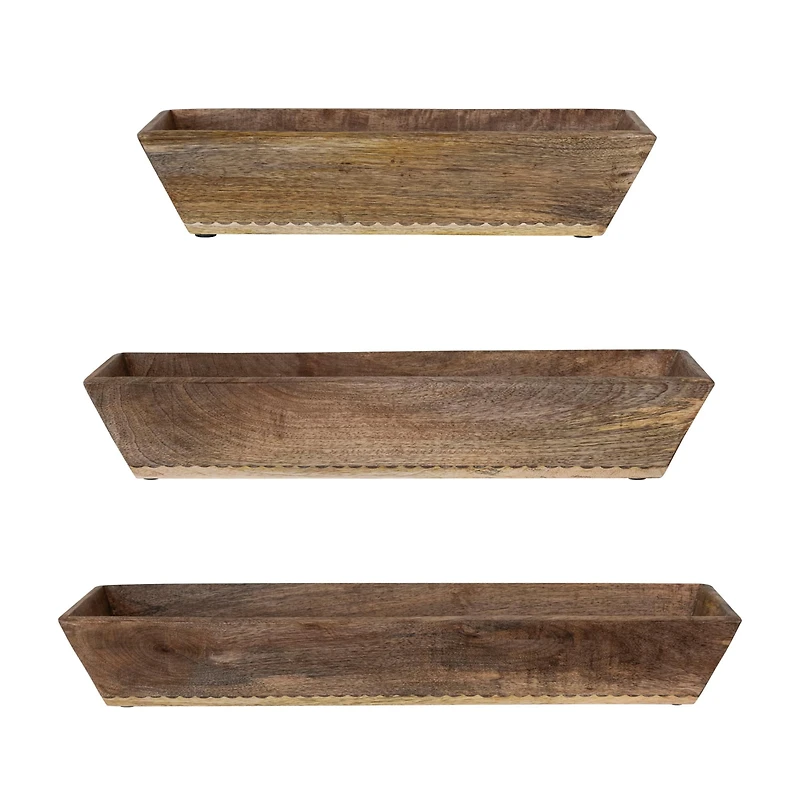 Hello Honey® Natural Hand-Carved Mango Wood Trugs Set