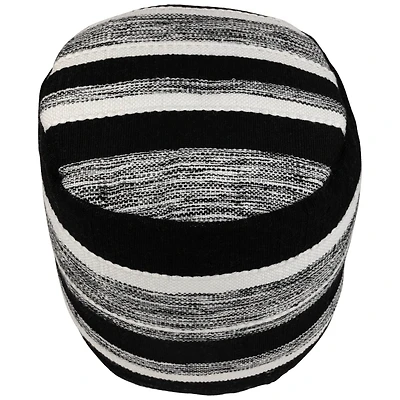 18" Black & White Woven Stripes Outdoor Pouf Ottoman