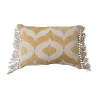 Hello Honey® Mustard Ikat Pattern Cotton Slub Lumbar Pillow with Tassels