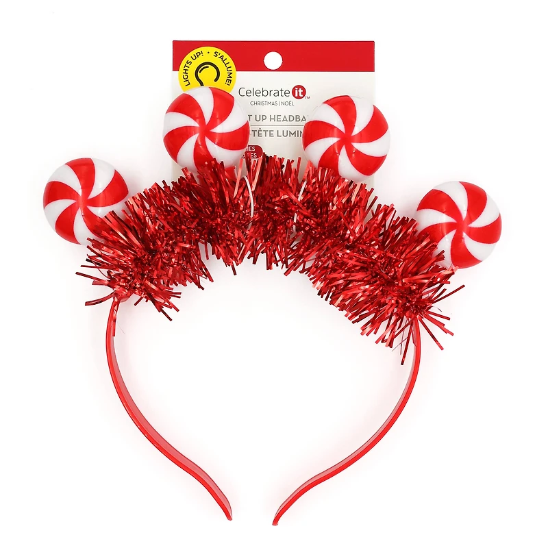 Red & White Light Up Peppermint Candy Headband by Celebrate It™