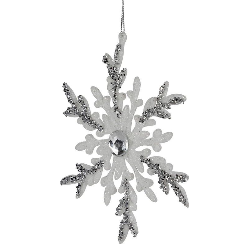 Glitter Snowflakes Christmas Ornaments - 6" - White and Silver - 4ct