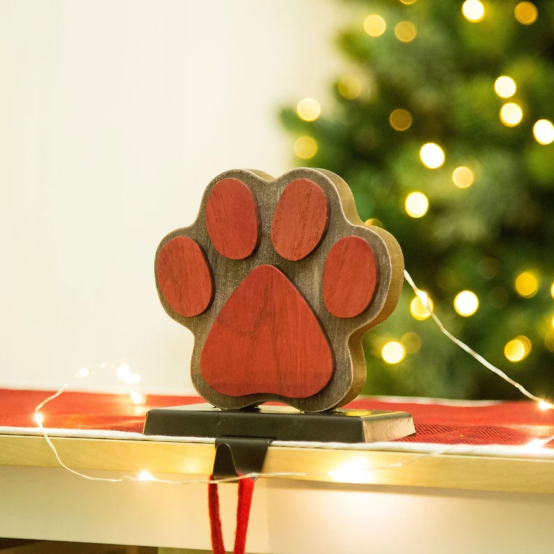 Glitzhome® 6.3" Red & Brown Paw Stocking Holder