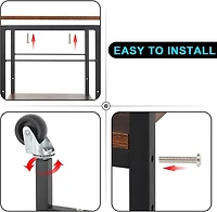 Rustic Brown Wood Kitchen Carts 3-Tier Rolling Rack with 10 Hooks