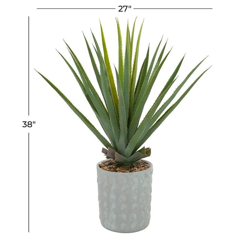 38" Green Faux Foliage Agave Artificial Plant With Gray Ceramic Pot