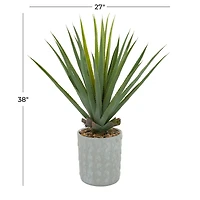 38" Green Faux Foliage Agave Artificial Plant With Gray Ceramic Pot