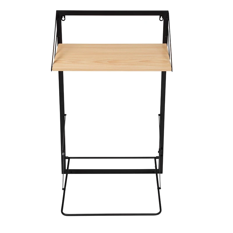 Honey Can Do Black & Maple Collapsible Wall-Mounted Hamper with Laundry Bag & Shelf