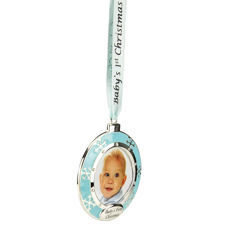 3" Blue & Silver "Baby's First Christmas" Framed Ornament