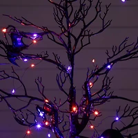 4ft. Pre-Lit Artificial Halloween Black Spooky Twig Tree with Bats and 120 Orange & Purple LED Lights
