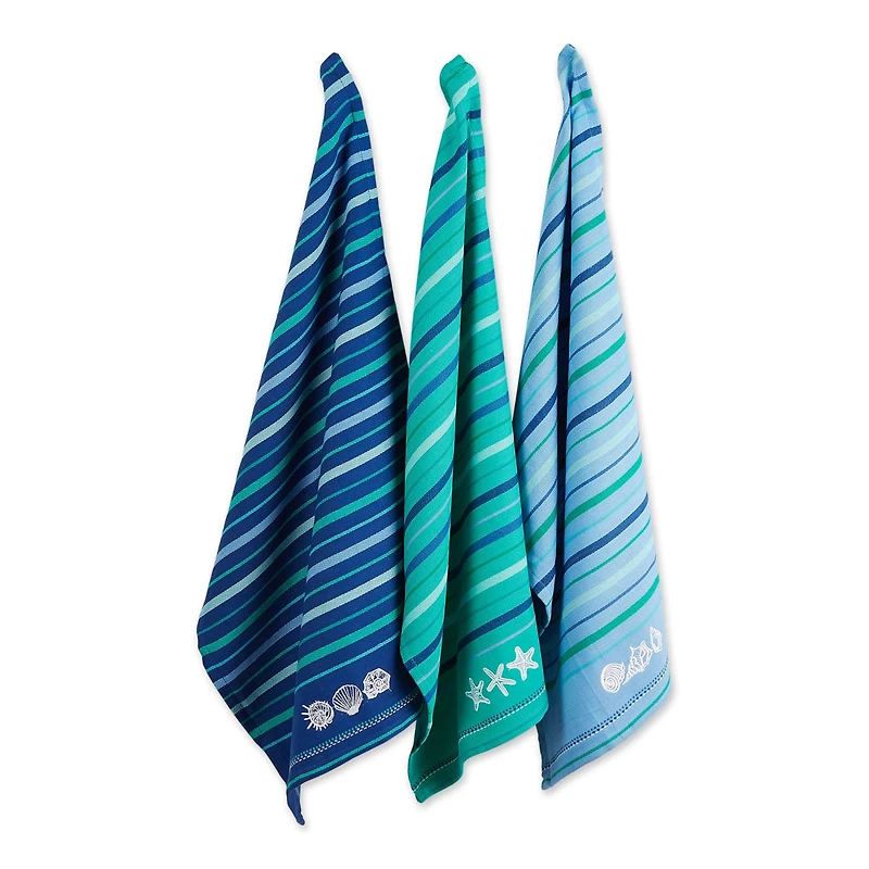 DII® Embroidered Blue Sea Dishtowel Set