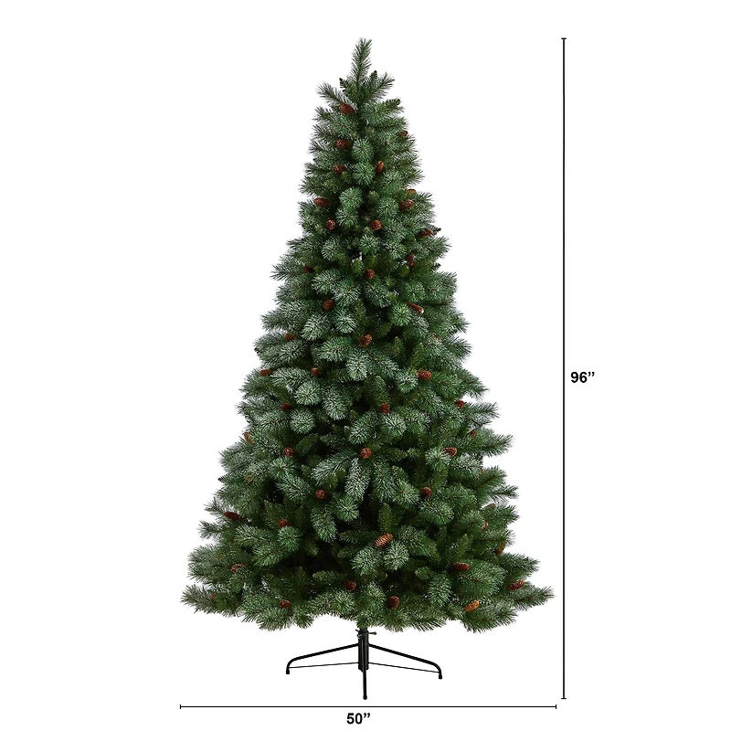 8ft. Unlit Snowed French Alps Mountain Pine Artificial Christmas Tree with Pinecones