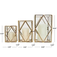 CosmoLiving by Cosmopolitan Gold Metal & Clear Glass Diamond Rectangular Candle Lantern Set