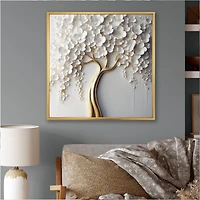 Designart "White Orchid Tree Garden Of Branches Vii" Tree Floral Framed Wall Art For Living Room