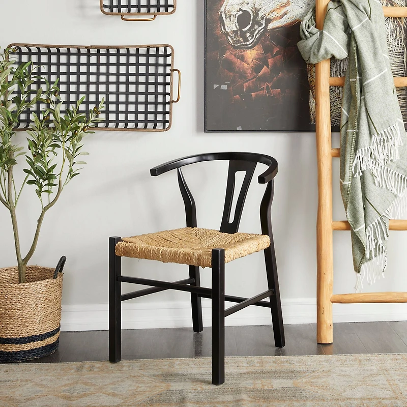 Black Teak Wood Modern Accent Chair, 20" x 21" x 29"