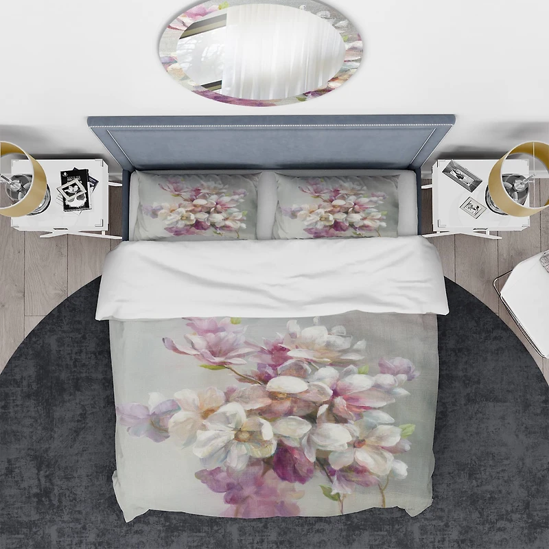 Designart 'Pink Magnolia Flowers' Shabby Bedding Set