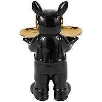 11.75" Black Ceramic Bulldog Sculpture with Golden Platter Décor