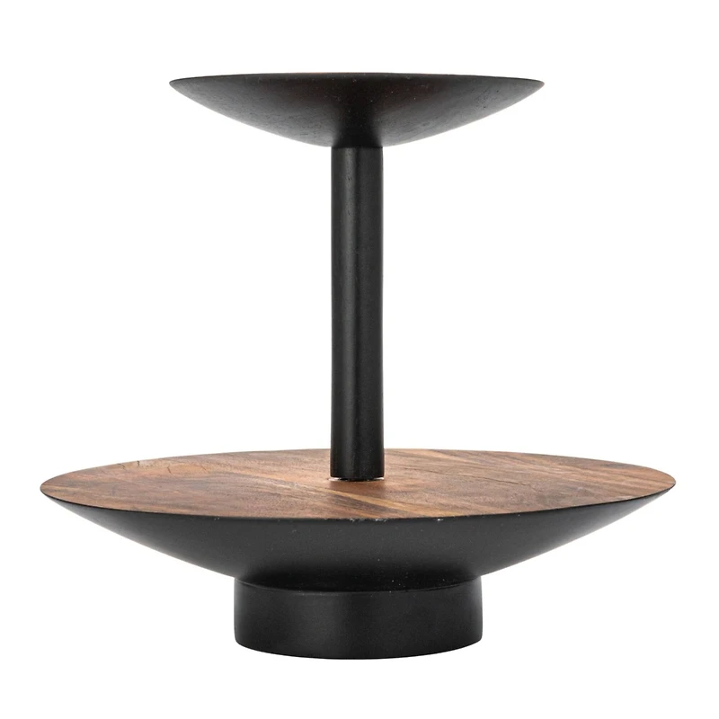 Hello Honey® 9" Round 2-Tier Acacia Wood & Metal Tray