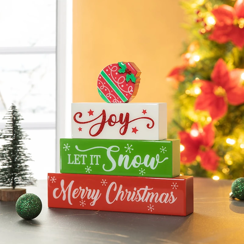 Glitzhome® 9.5" Christmas Wooden Block Word Sign