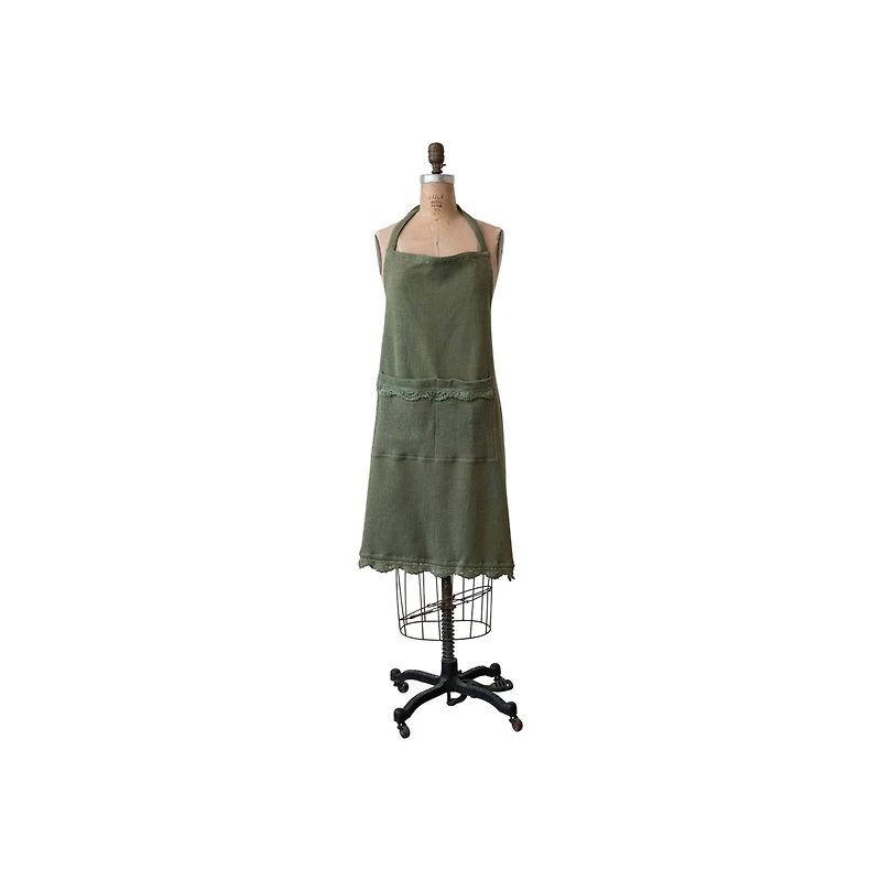 Hello Honey® Green Waffle Weave Cotton Apron with Crochet Lace Trim