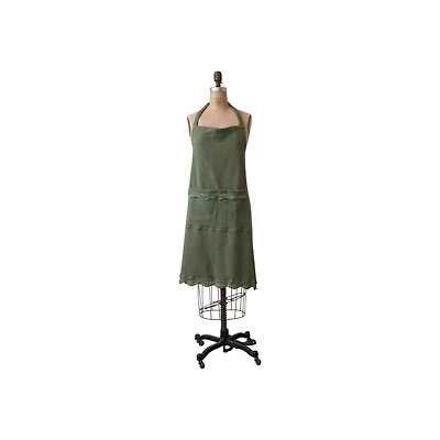 Hello Honey® Green Waffle Weave Cotton Apron with Crochet Lace Trim