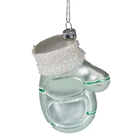 Mint Green Baby's 1st Christmas Mitten Glass Ornament