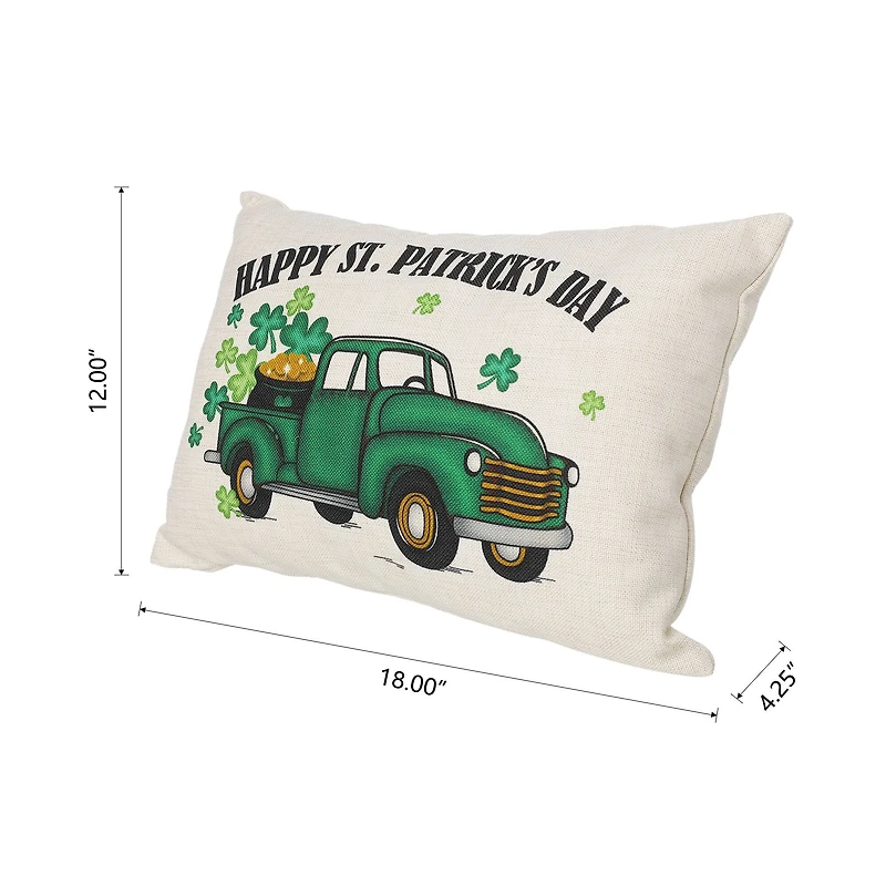 Glitzhome® 18" Faux Burlap Happy St. Patrick's Day Truck Pillow