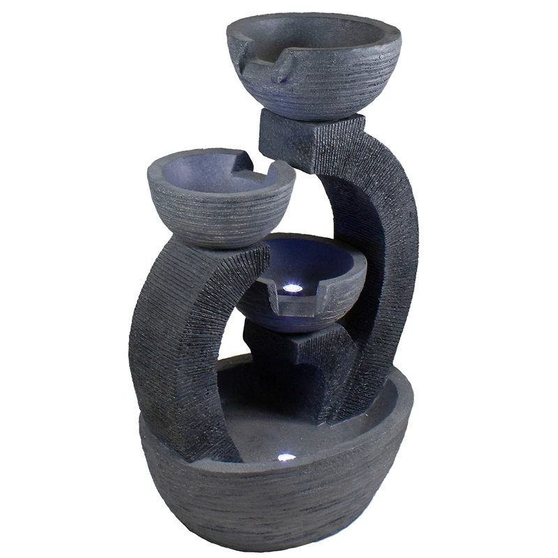 2.6ft. Black Lighted Three-Tier Outdoor Garden Water Fountain
