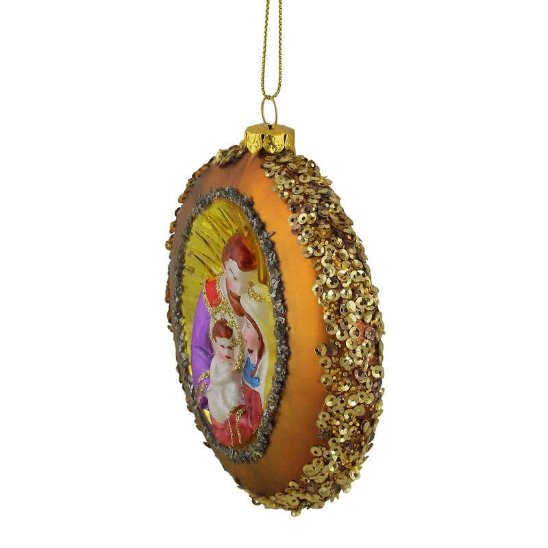 4" Joseph, Mary & Baby Jesus Glass Disc Ornament