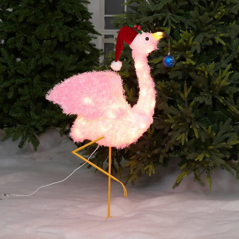 3ft. Lit Fluffy Flamingo Sculpture