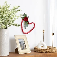 10.25" Red Wooden Beads with Rose Valentine's Day Heart Wall Decoration