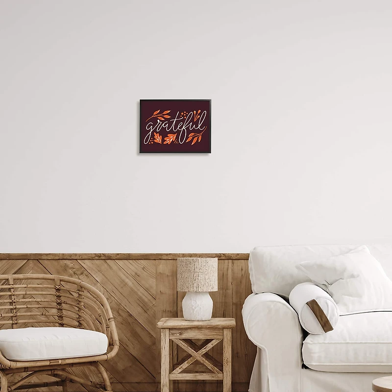 Stupell Industries Grateful Autumnal Leaves Phrase Framed Giclee Art