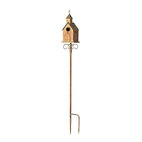 Glitzhome® 4ft. Faux Copper Distressed Metal Church Birdhouse with Stake