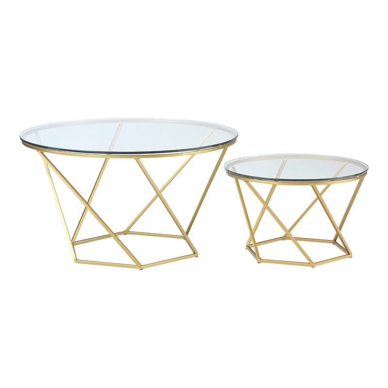 Walker Edison Gold Geometric Glass Nesting Tables Set